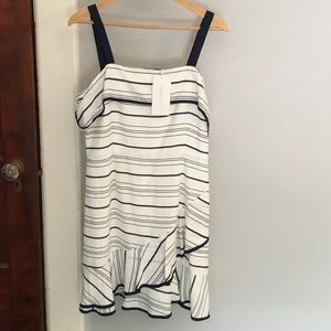Navy Striped Ruffle Dress